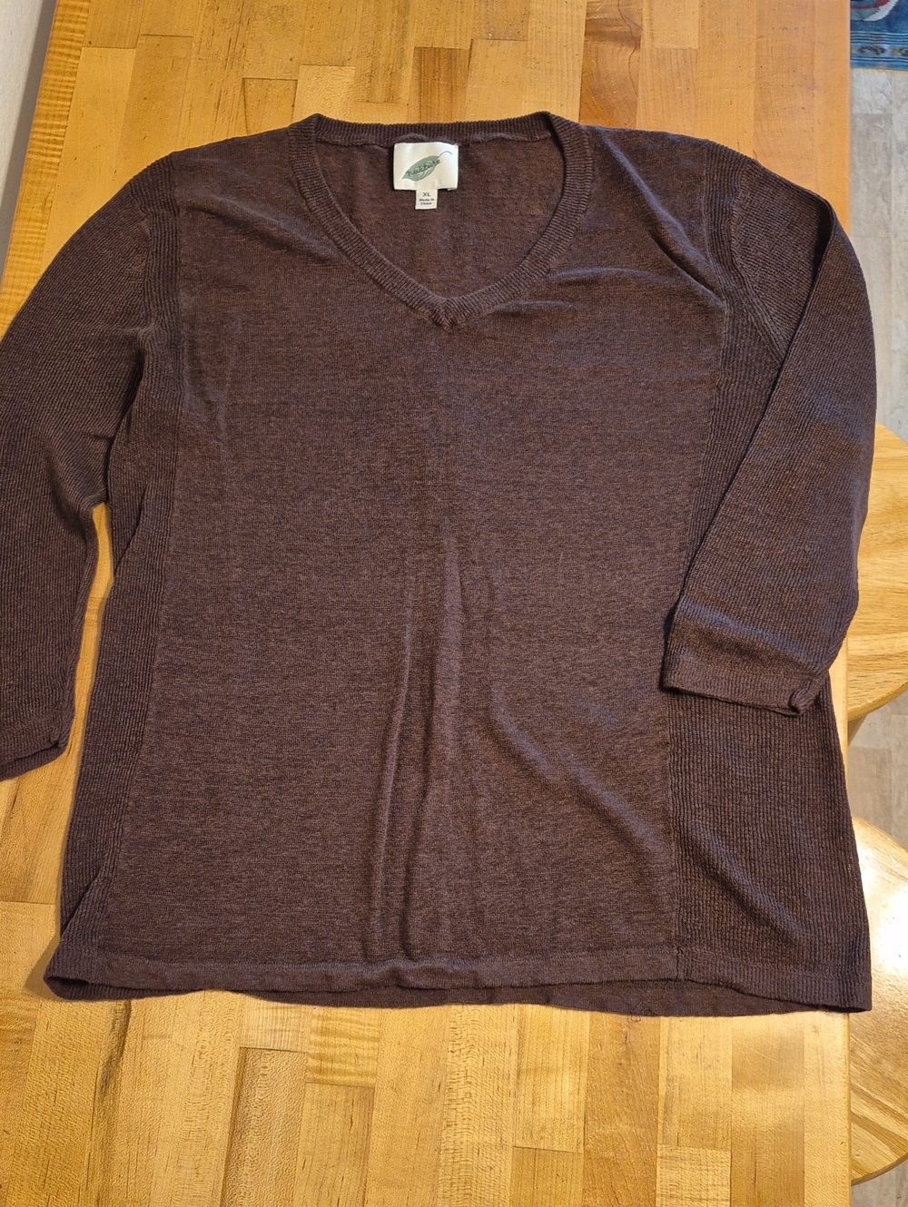 Nurture 100% Linen Sheer Brown 3/4 Sleeve V Neck Shirt Sweater